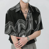Threebooy Men's Ripple Pattern Short Sleeve Shirt Summer New Product Fashionable Vintage Oversize Business Comfortable Street Style